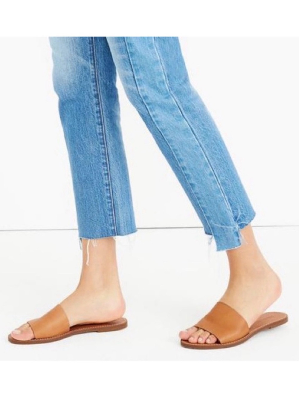 Madewell Boardwalk Post Slide English Saddle Leather Flat Sandals Size 9.5 VGUC